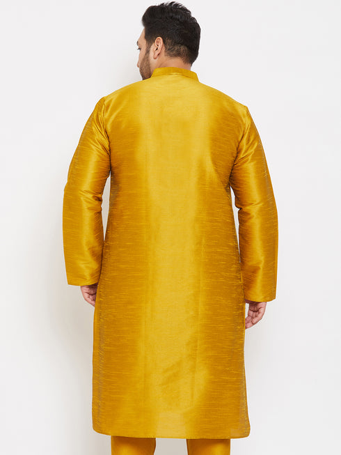 Men's Plus Size Mustard Silk Blend Kurta
