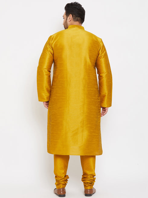 Men's Plus Size Mustard Silk Blend Kurta Pyjama Set