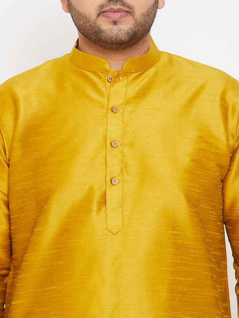 Men's Plus Size Mustard Silk Blend Kurta Pyjama Set
