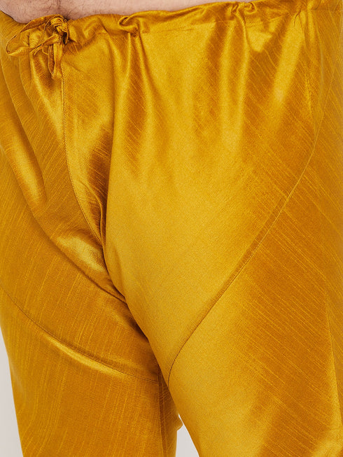 Men's Plus Size Mustard Silk Blend Kurta Pyjama Set