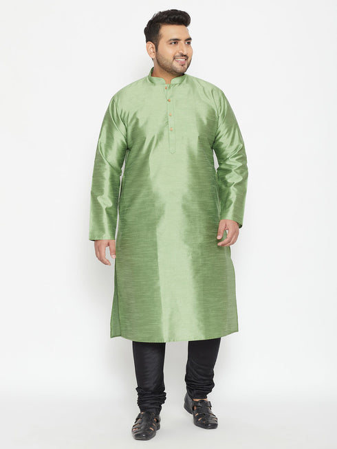 Men's Plus Size Light Green Silk Blend Kurta Pyjama Set