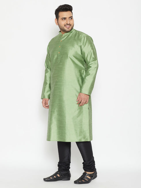 Men's Plus Size Light Green Silk Blend Kurta Pyjama Set