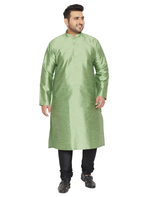 Men's Plus Size Light Green Silk Blend Kurta Pyjama Set