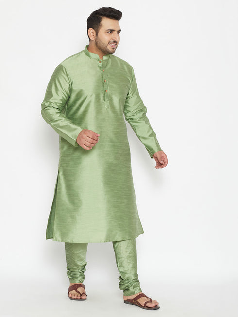 Men's Plus Size Mint Green Silk Blend Kurta Pyjama Set