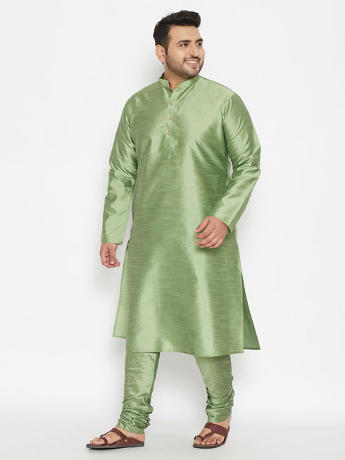 Men's Plus Size Mint Green Silk Blend Kurta Pyjama Set