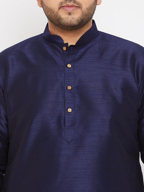 Men's Plus Size Navy Blue Silk Blend Kurta