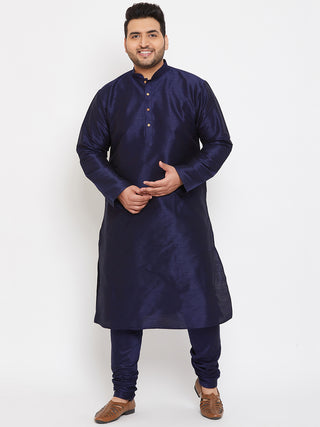 VASTRAMAY Men's Plus Size Navy Blue Silk Blend Kurta Pyjama Set