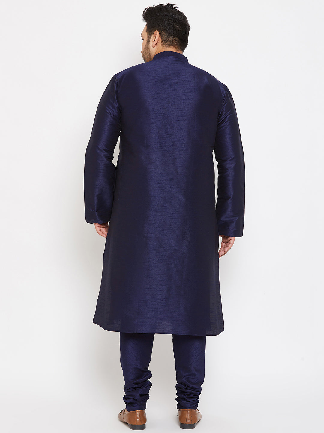 Men's Plus Size Navy Blue Silk Blend Kurta Pyjama Set