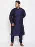 Men's Plus Size Navy Blue Silk Blend Kurta Pyjama Set