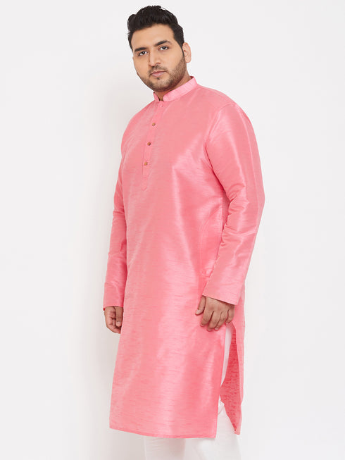 Men's Plus Size Pink Silk Blend Kurta