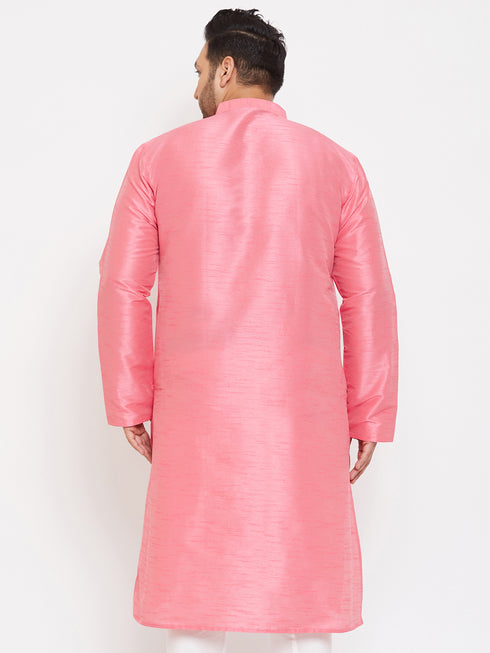 Men's Plus Size Pink Silk Blend Kurta