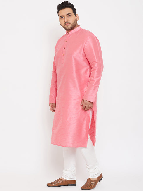 Men's Plus Size Pink Silk Blend Kurta Pyjama Set