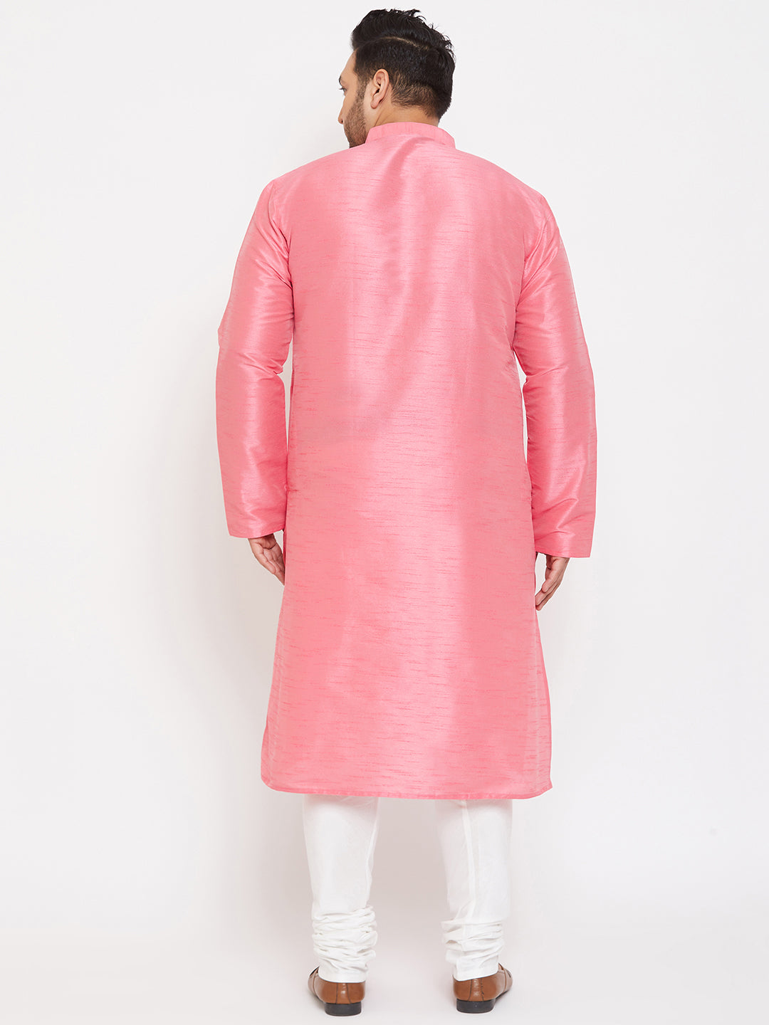 Men's Plus Size Pink Silk Blend Kurta Pyjama Set