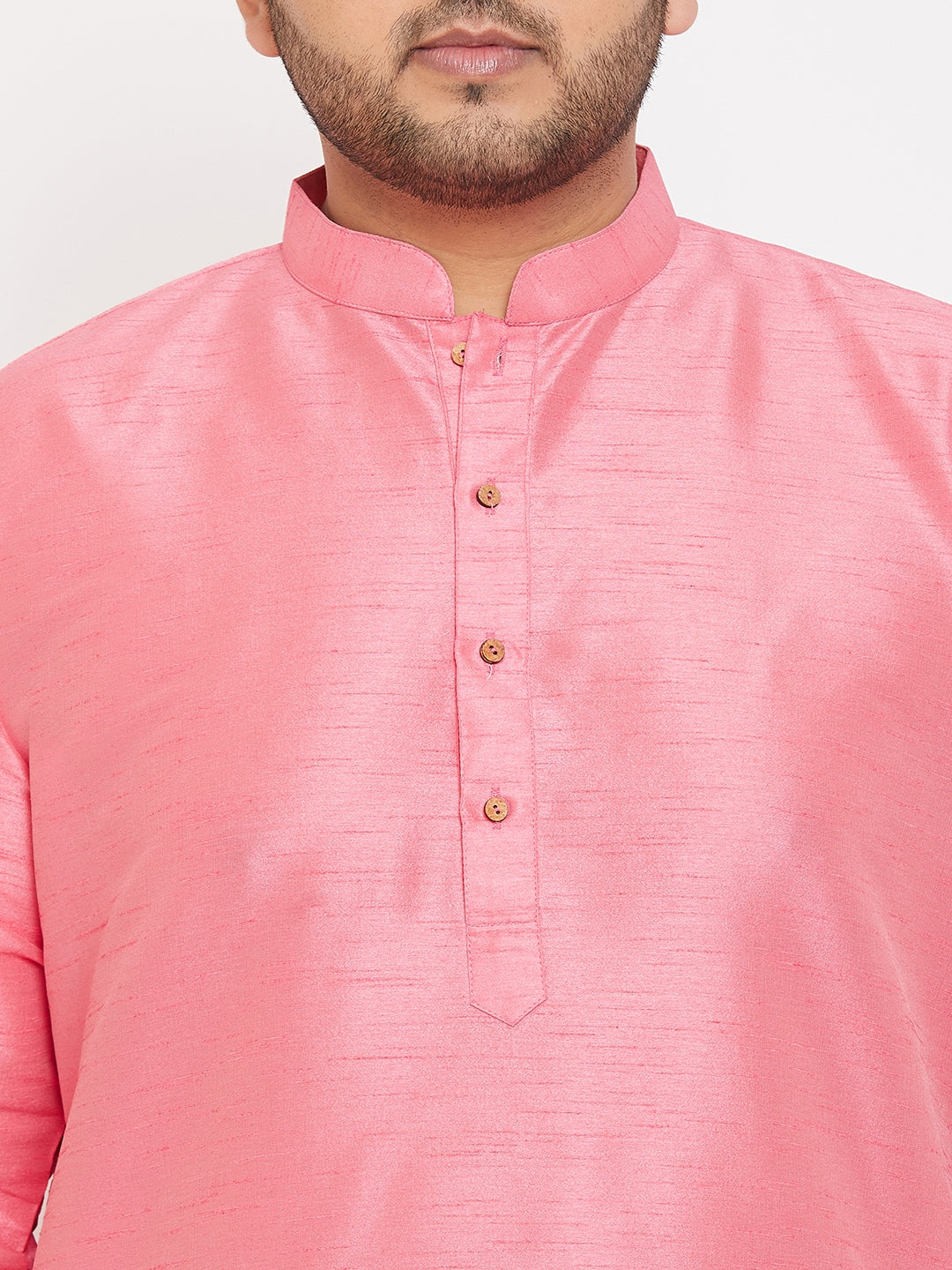 Men's Plus Size Pink Silk Blend Kurta Pyjama Set