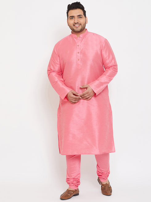 Men's Plus Size Pink Silk Blend Kurta Pyjama Set