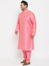 Men's Plus Size Pink Silk Blend Kurta Pyjama Set