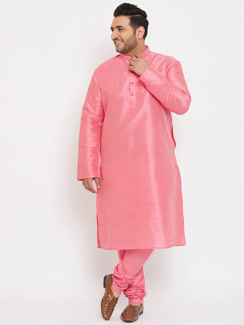 Men's Plus Size Pink Silk Blend Kurta Pyjama Set