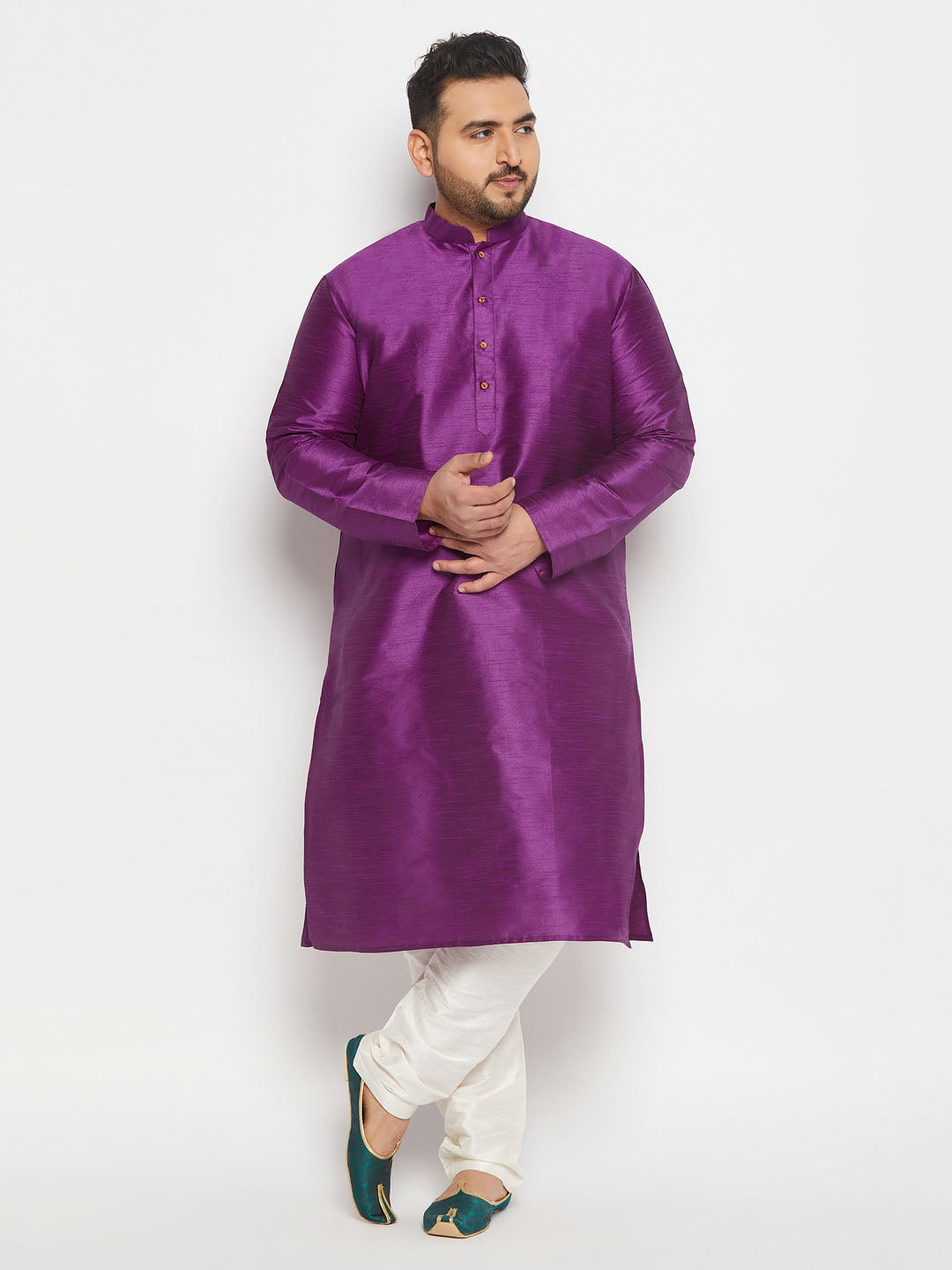 Men's Plus Size Purple Silk Blend Kurta Pant Set