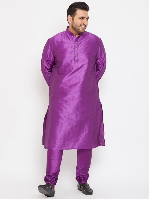 Men's Plus Size Purple Silk Blend Kurta Pyjama Set