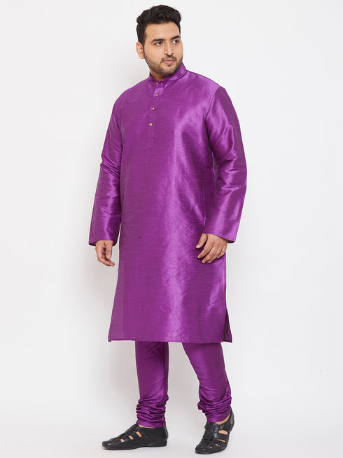 Men's Plus Size Purple Silk Blend Kurta Pyjama Set