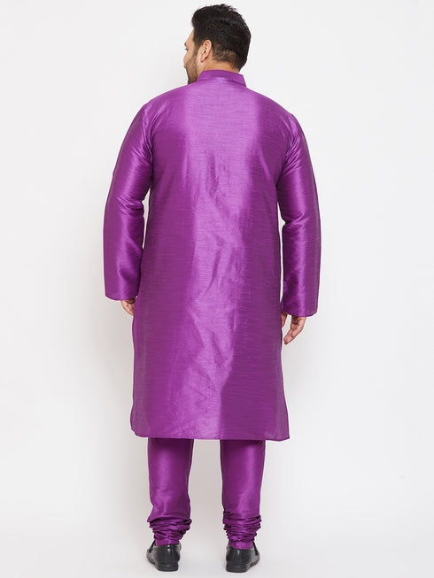 Men's Plus Size Purple Silk Blend Kurta Pyjama Set