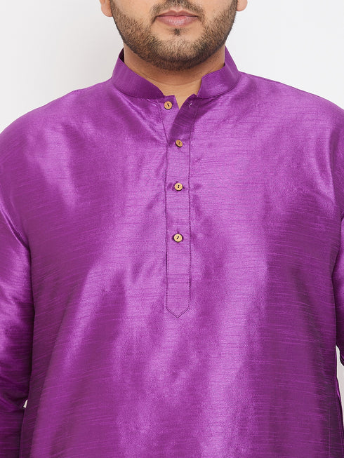 Men's Plus Size Purple Silk Blend Kurta Pyjama Set