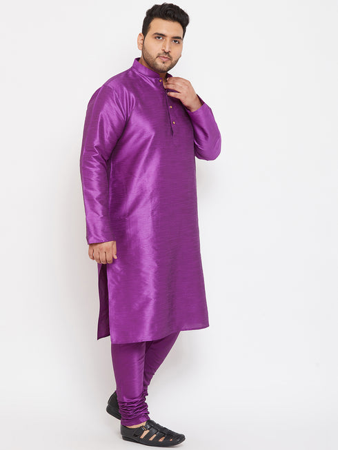 Men's Plus Size Purple Silk Blend Kurta Pyjama Set