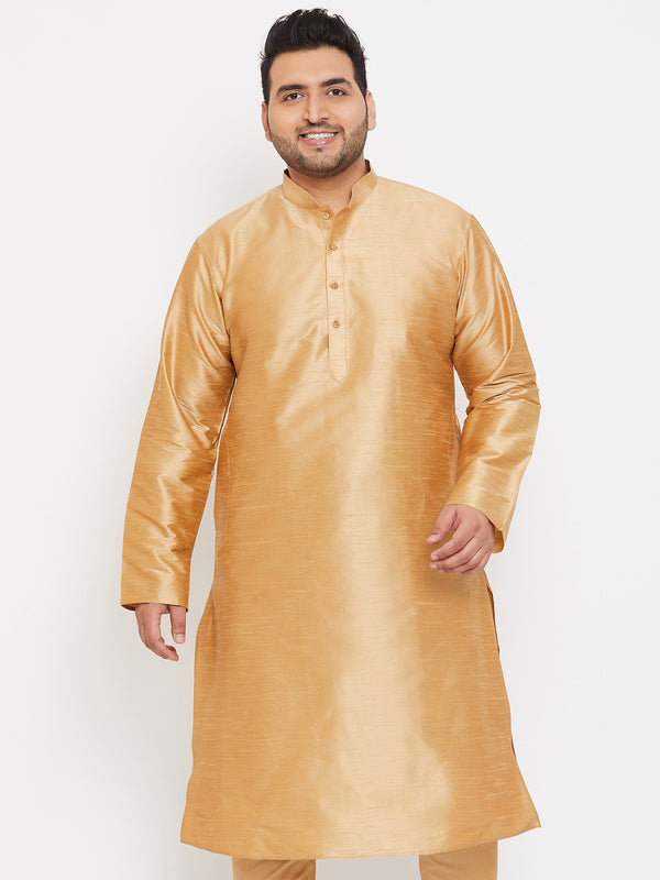 Vastrtamay Men's Plus Size Rose Gold Silk Blend Kurta