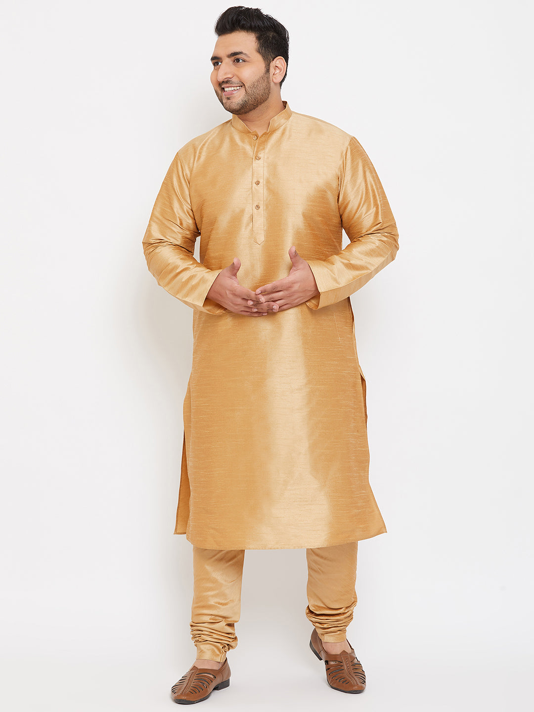 Men's Plus Size Rose Gold Silk Blend Kurta Pyjama Set