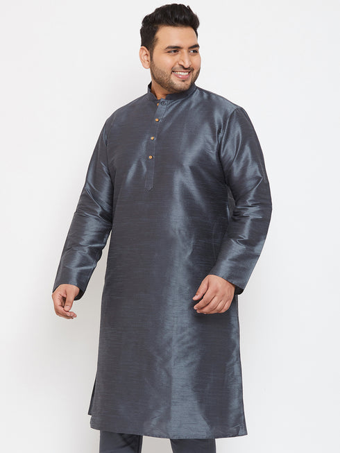 Men's Plus Size Grey Silk Blend Kurta