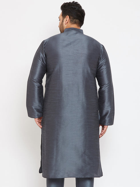 Men's Plus Size Grey Silk Blend Kurta