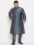 Men's Plus Size Grey Silk Blend Kurta Pyjama Set