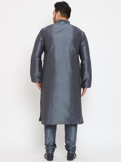 Men's Plus Size Grey Silk Blend Kurta Pyjama Set