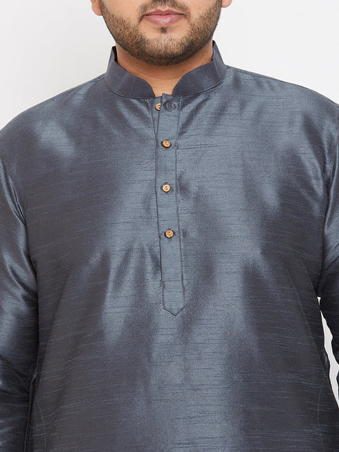 Men's Plus Size Grey Silk Blend Kurta Pyjama Set