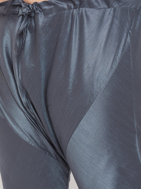 Men's Plus Size Grey Silk Blend Kurta Pyjama Set