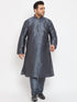 Men's Plus Size Grey Silk Blend Kurta Pyjama Set