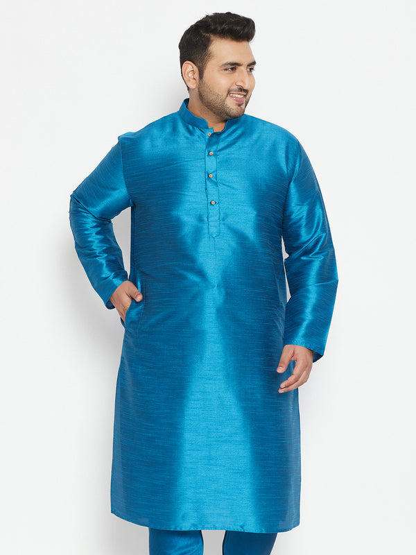 Men's Plus Size Turquoise Silk Blend Kurta