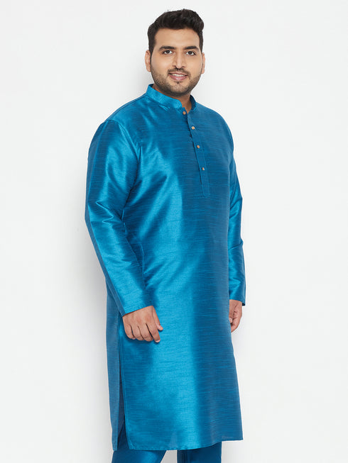 Men's Plus Size Turquoise Silk Blend Kurta