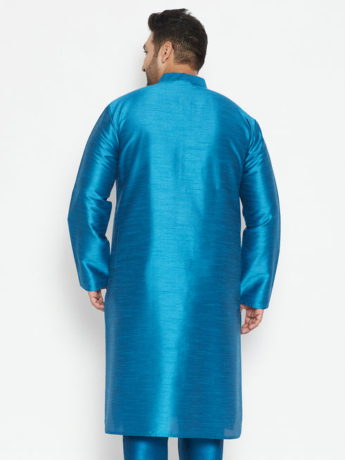 Men's Plus Size Turquoise Silk Blend Kurta