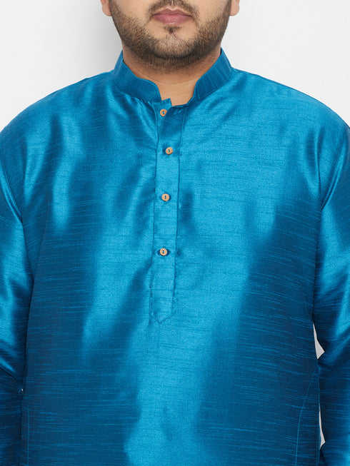 Men's Plus Size Turquoise Silk Blend Kurta