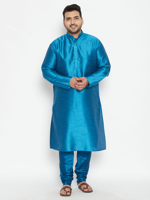 Men's Plus Size Turquoise Silk Blend Kurta
