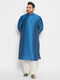 Men's Plus Size Turquoise Blue Silk Blend Kurta Pant Set