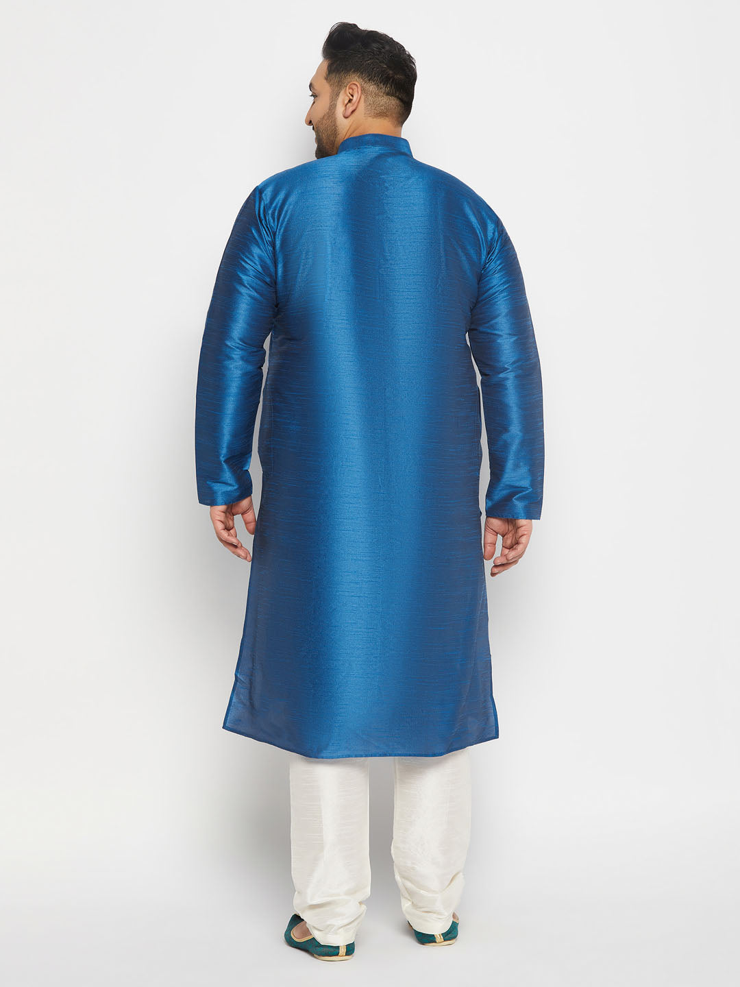 Men's Plus Size Turquoise Blue Silk Blend Kurta Pant Set