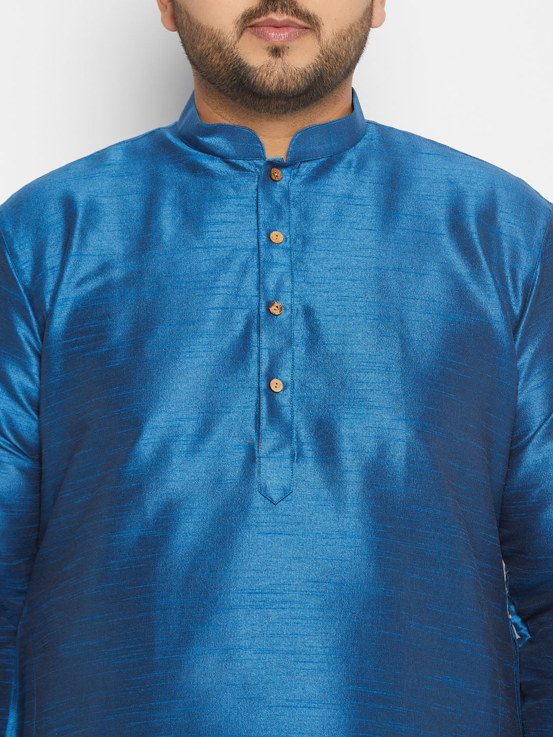 Men's Plus Size Turquoise Blue Silk Blend Kurta Pant Set