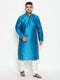 Men's Plus Size Turquoise Blue Silk Blend Kurta Pyjama Set