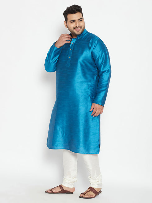 Men's Plus Size Turquoise Blue Silk Blend Kurta Pyjama Set