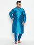 Men's Plus Size Turquoise Silk Blend Kurta Pyjama Set