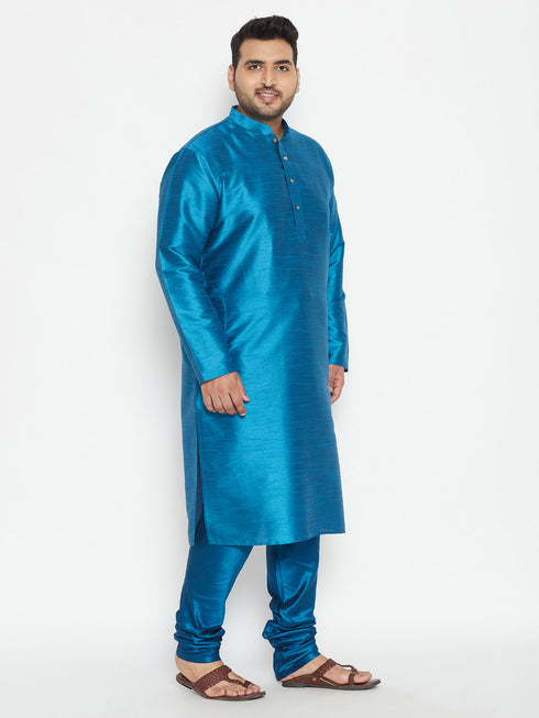 Men's Plus Size Turquoise Silk Blend Kurta Pyjama Set