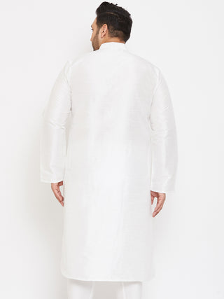 VASTRAMAY Men's Plus Size White Silk Blend Kurta