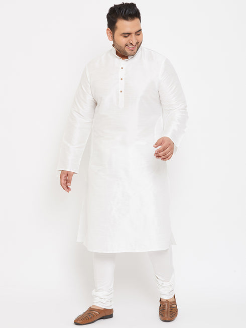 Men's Plus Size White Silk Blend Kurta